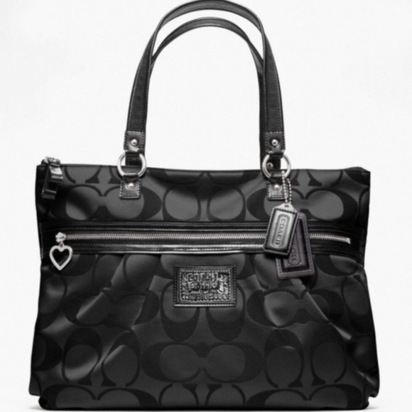 NWT Coach Daisy  Poppy Tote Signature F20026 Handbag Black / Black - Picture 1 of 13